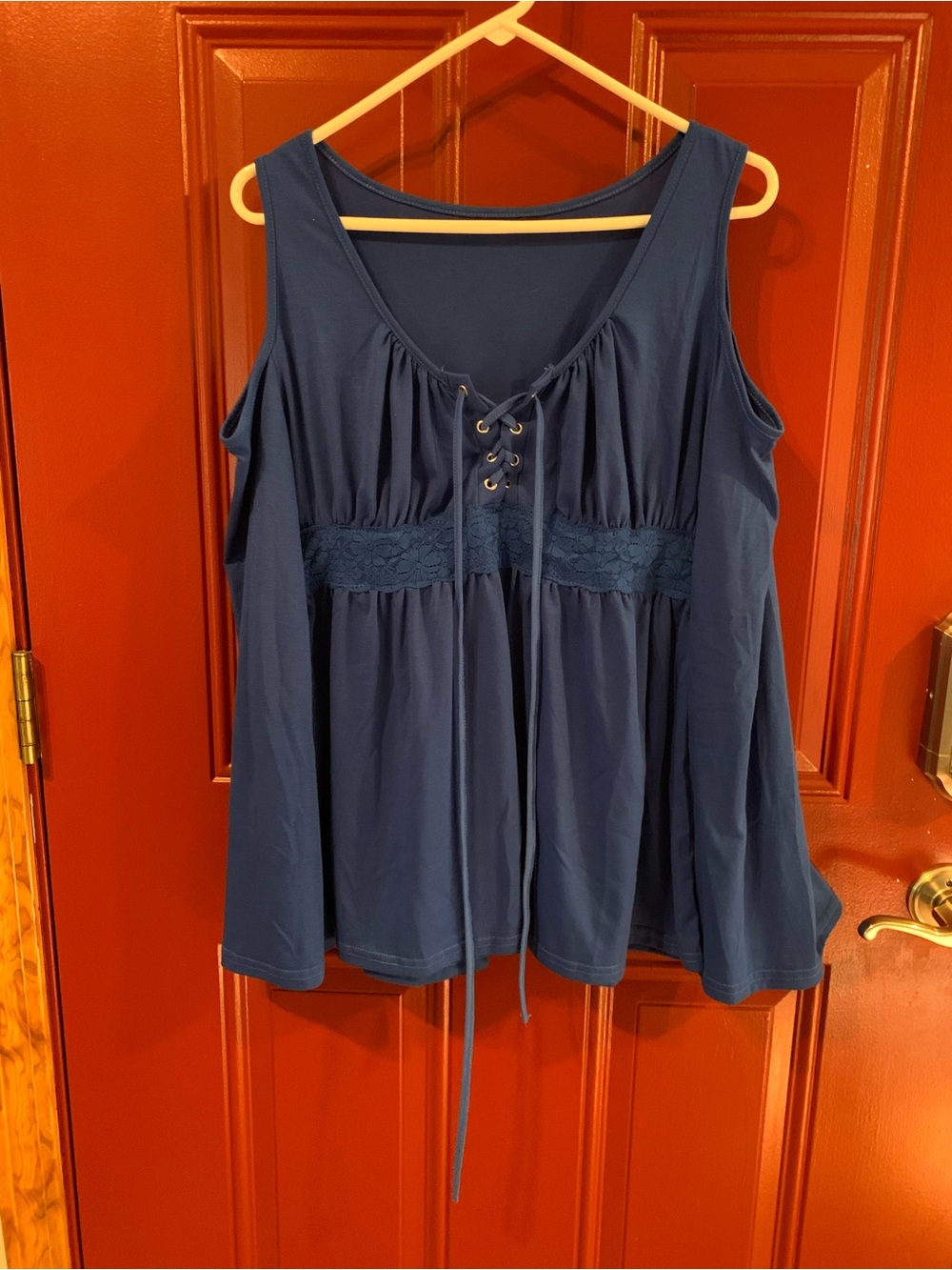 Blue Cold-Shoulder Lace-Trim Tunic Top with Long Bell Sleeves
